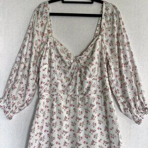 Hollister Smocked Midi‎ Dress L Cottagecore Milkmaid Long Sleeve White Floral
